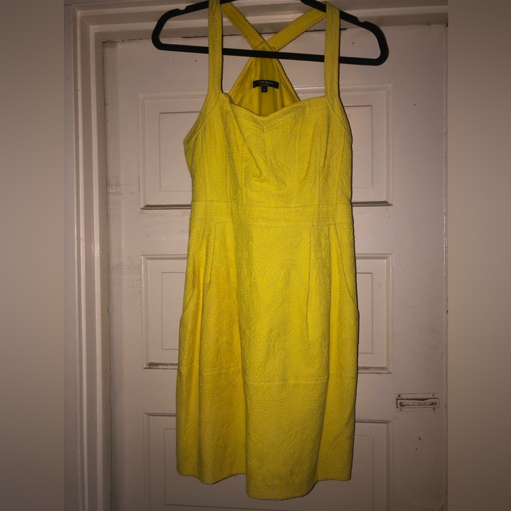 Nanette Lepore Embroidered Yellow Dress with Pockets.